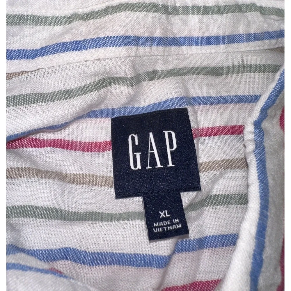 Gap Multicolor Striped Button Down Linen Blend Shirt Relaxed Vacation Women's XL - Picture 3 of 8